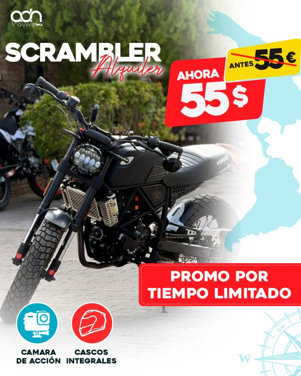 Moto Scrambler disponible para alquilar